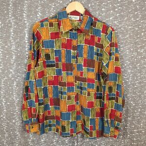 Vintage Yves St. Clair Multicolor‎ Geometric Button Up Collared Shirt Women's 10